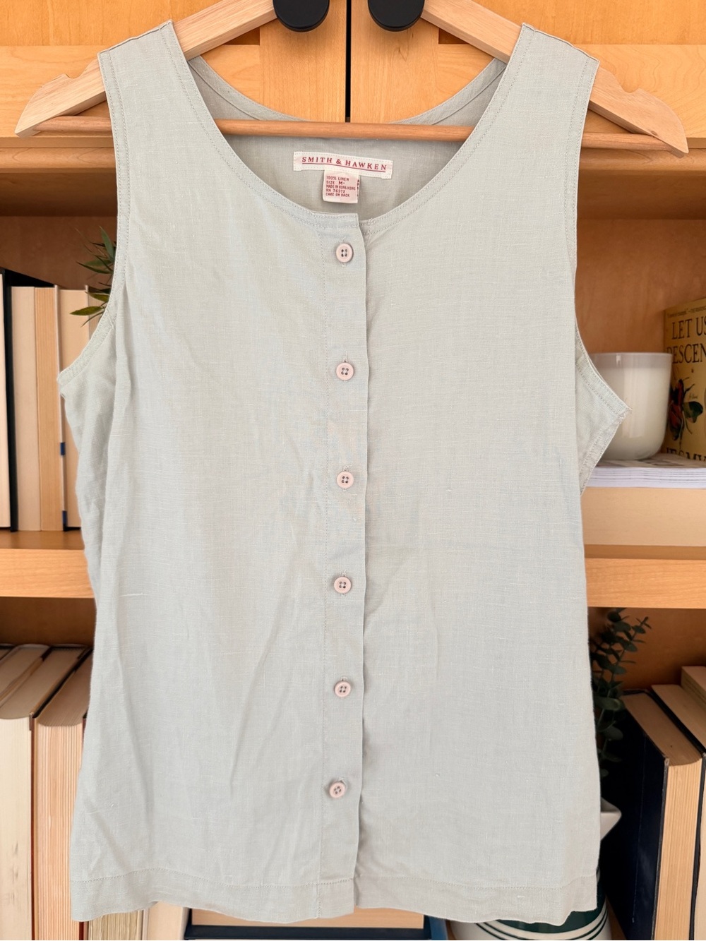Smith & Hawken Linen Tank Button Front Light Blue Med 90s Relaxed Chic Vintage